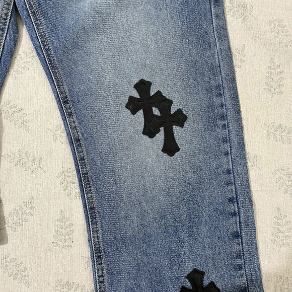 Chrome Hearts Cross Leather Embroidered Logo Jeans - Picture 5 of 8